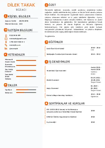 Eczacı CV Örnekleri cv indir